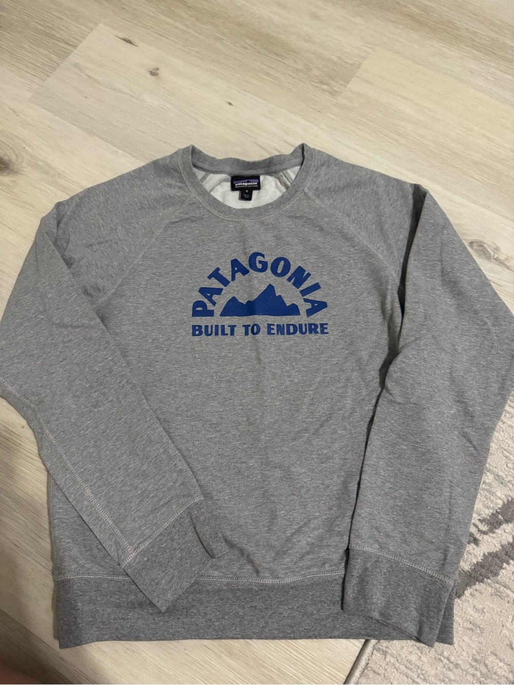Patagonia women’s Grey Crewneck Sweatshirt with Blue Logo